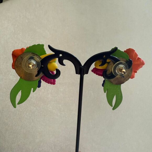Vintage Flower Statement Earrings - Picture 2 of 2